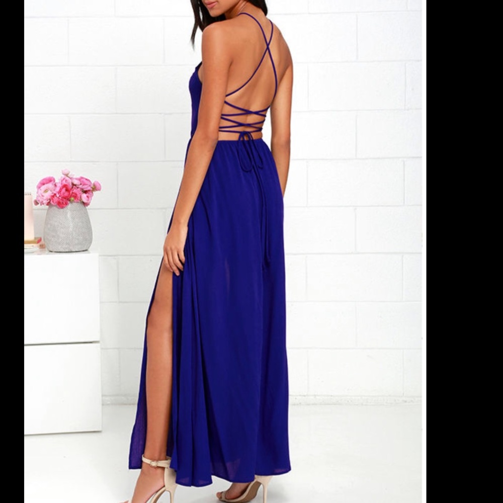 Lulus heart’s Desire Royal Blue Lace-Up Maxi Dress